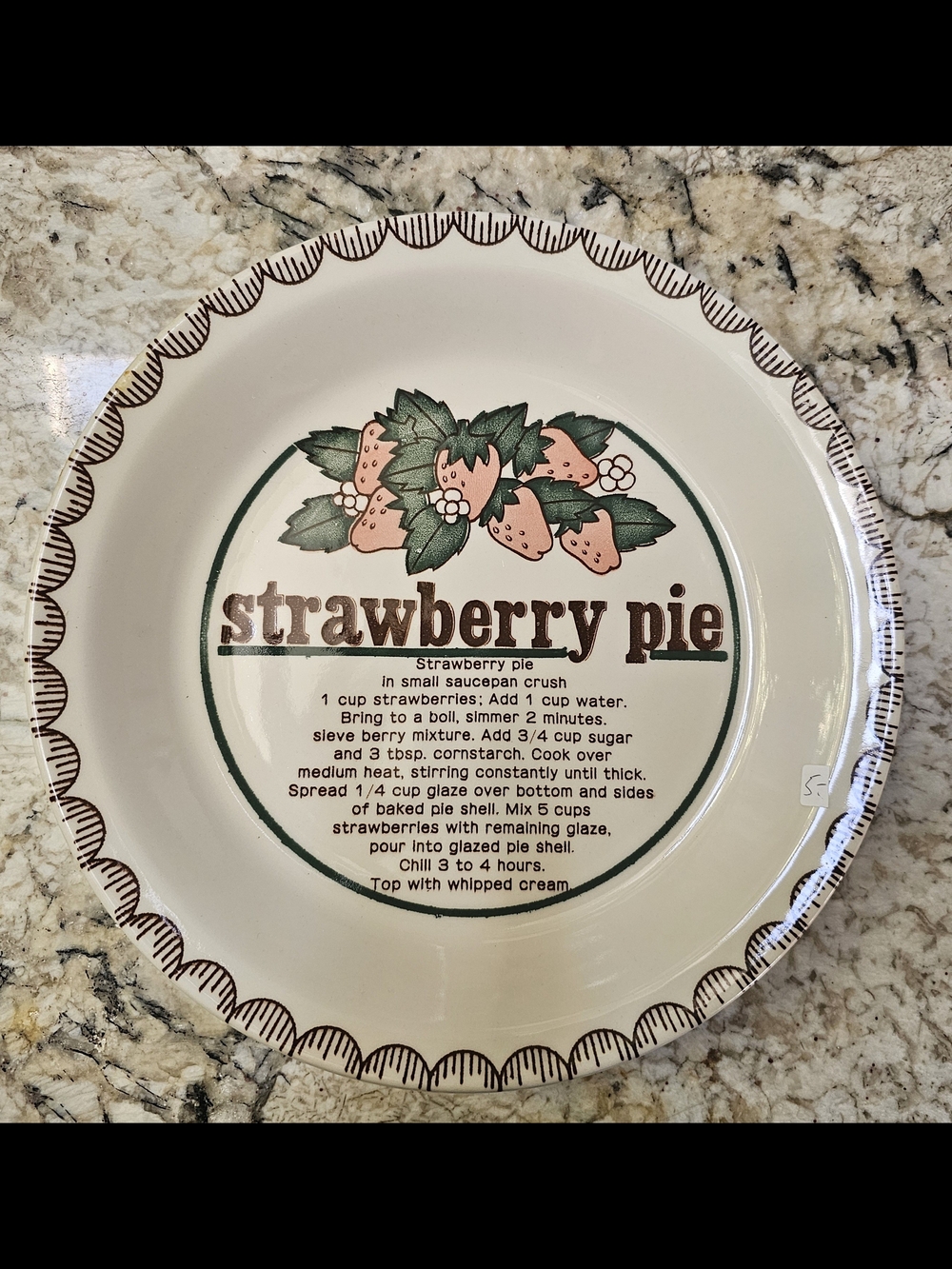 Strawberry Pie Decorative Serving Plate with Recipie
